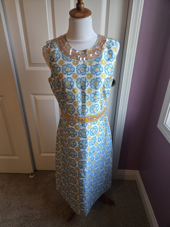 Tory Burch Dresses & Skirts - NWT Tory Burch Blue and Green Floral Midi Dress with Beaded Neckline - 8